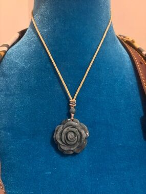 Handcrafted -Dark Green Rose Pendant Necklace - A Jade stone.